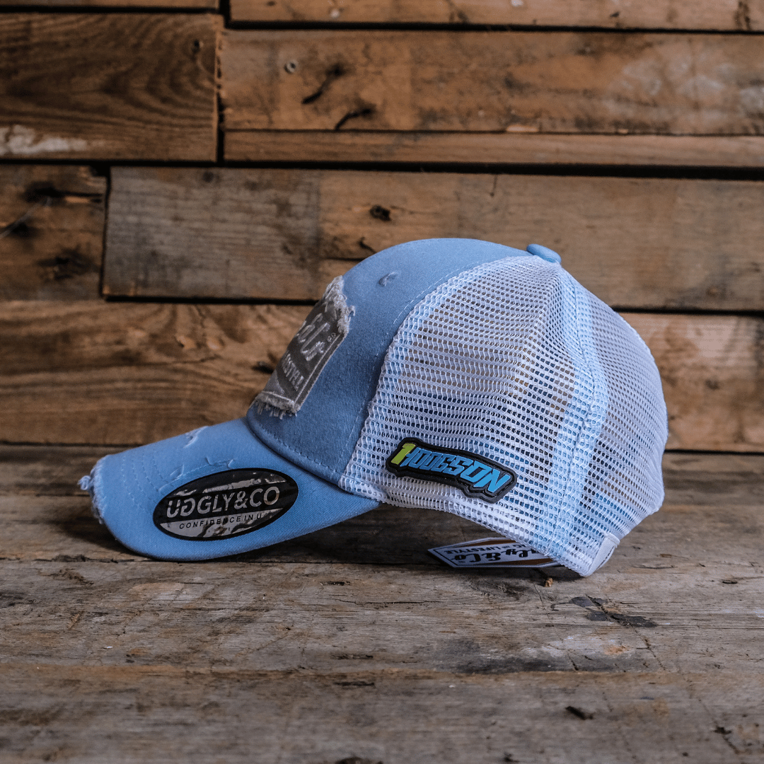 Uggly & Co Light Blue & Silver Diamond Trucker Hat