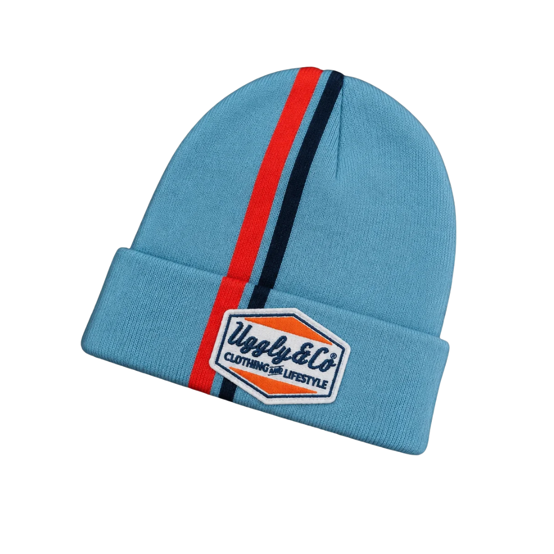 Retro Diamond Light Blue & Orange Beanie