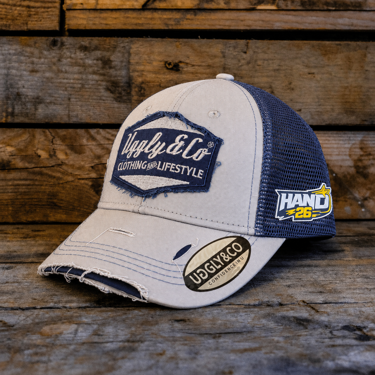 Uggly & Co Off White & Navy Diamond Cap