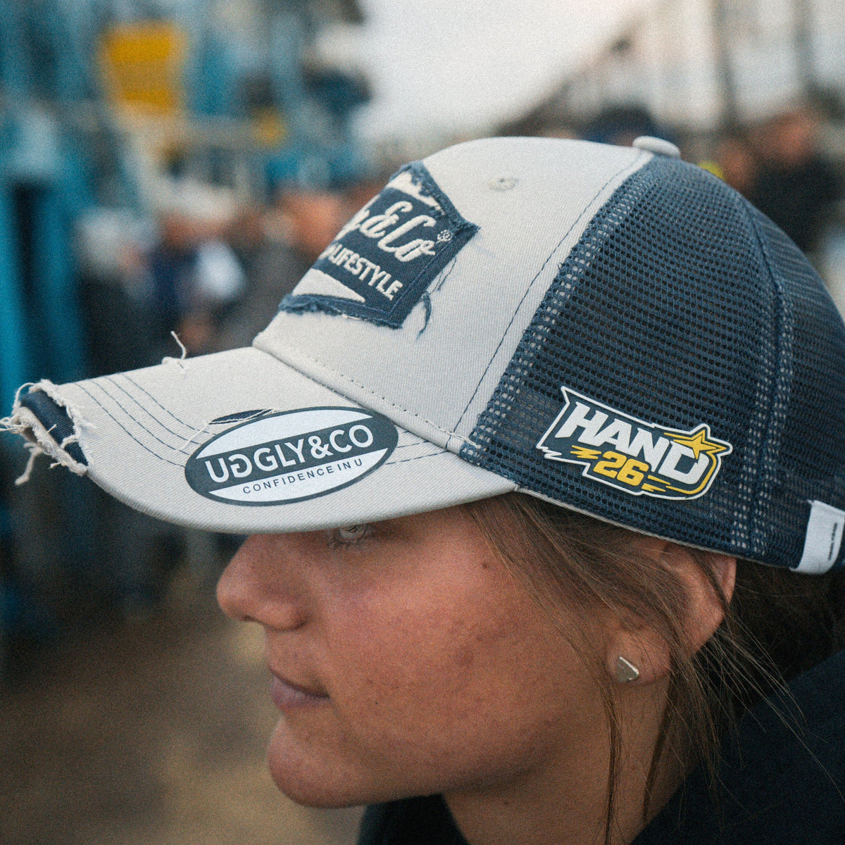 Uggly & Co Off White & Navy Diamond Cap