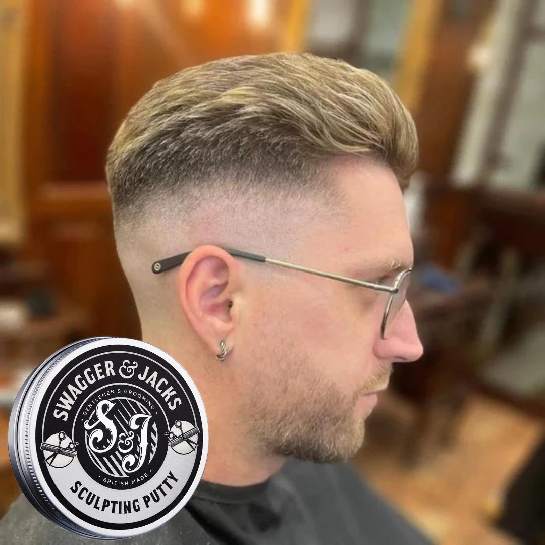 Barbershop-finished men’s hairstyle styled with Swagger & Jacks Sculpting Putty