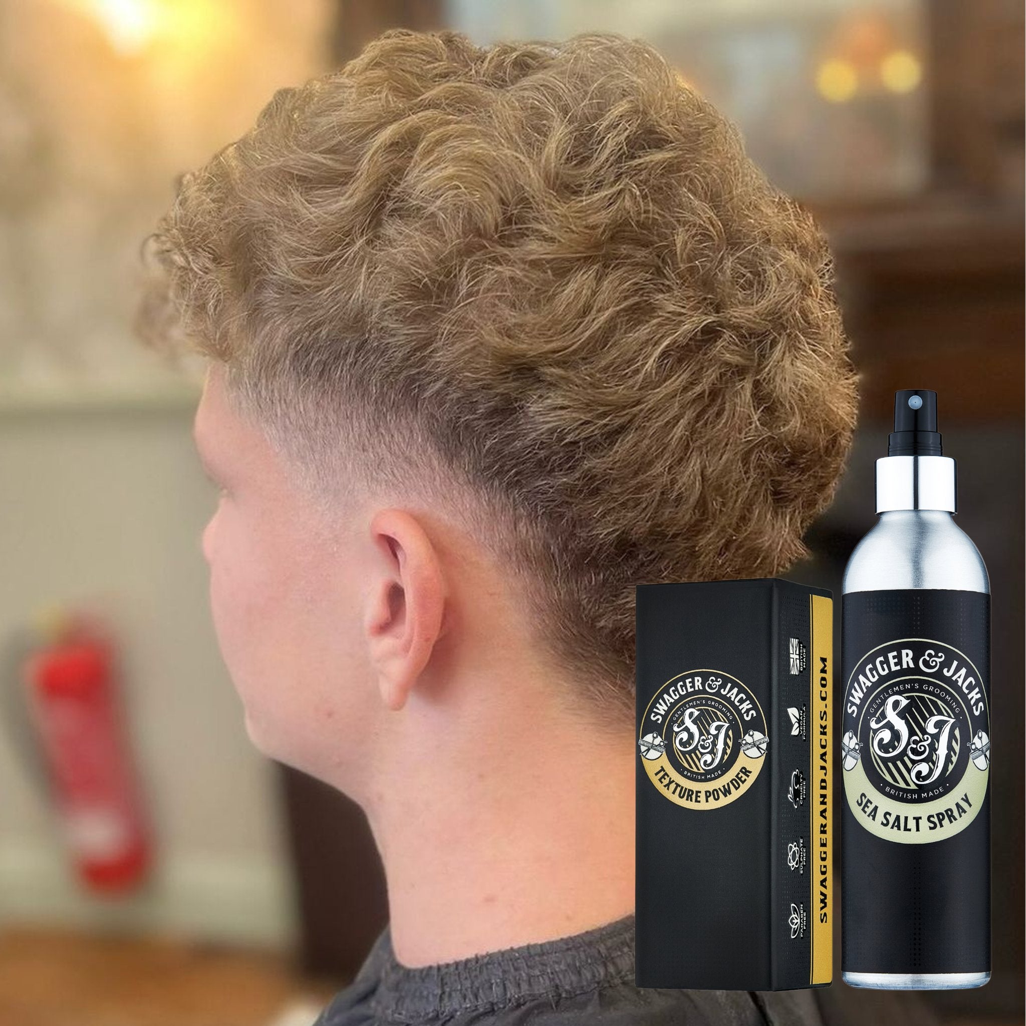 Men’s hairstyle using Swagger & Jacks Texture Set – natural volume, matte finish, and flexible hold