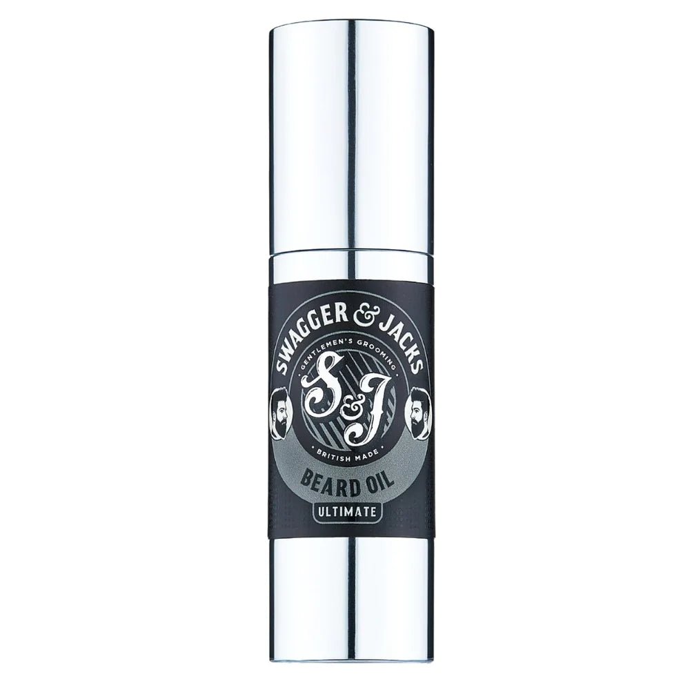 Swagger & Jacks Ultimate Beardcare Set contents – beard shampoo, oil, and styling balm in recyclable packaging