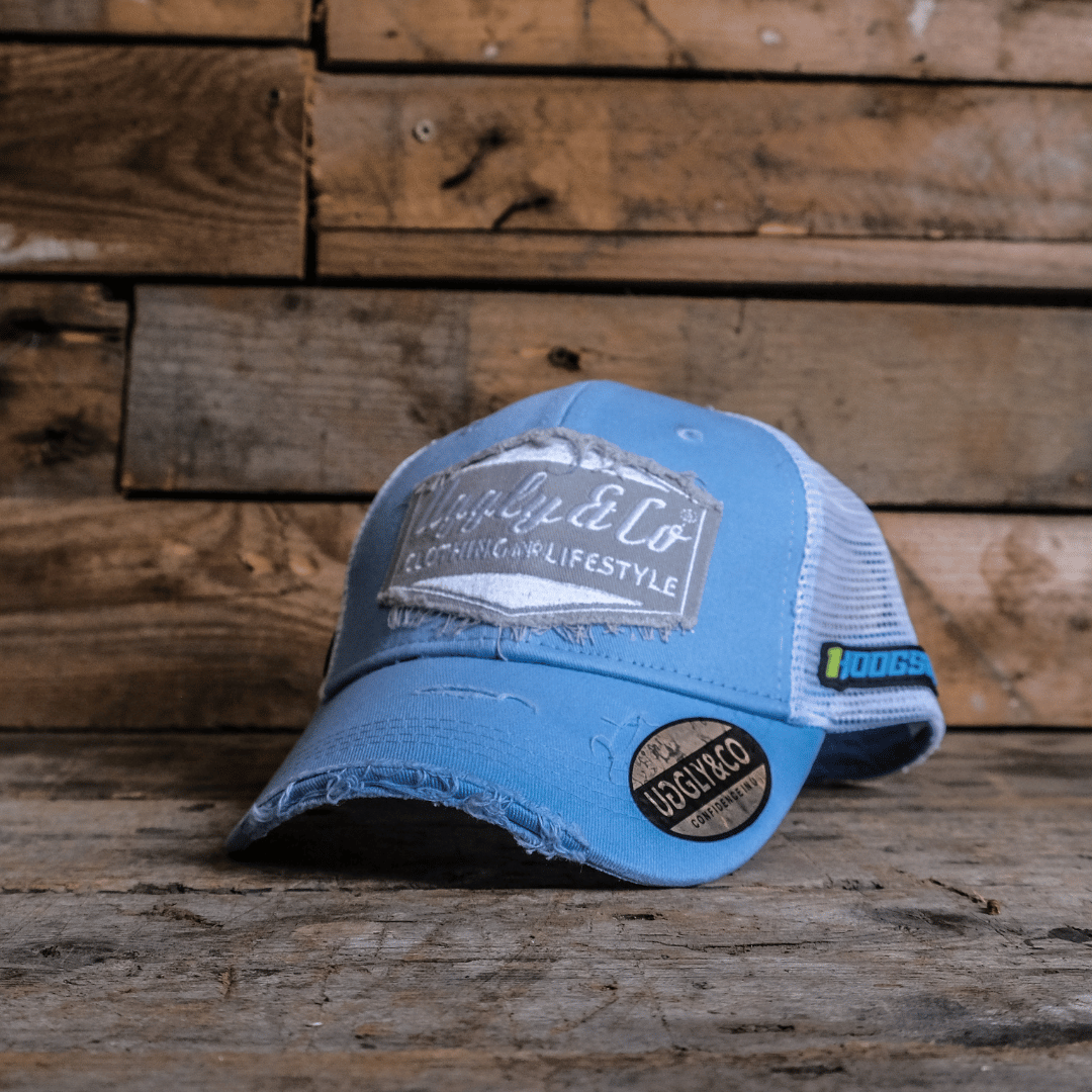 Uggly & Co Light Blue & Silver Diamond Trucker Hat