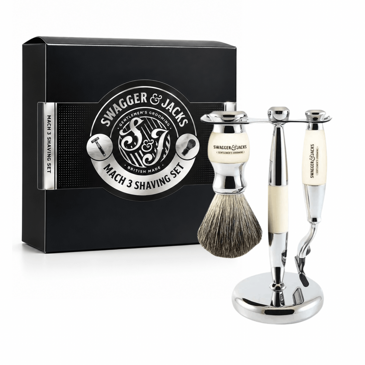 Gillette Mach3® Shaving Set in Chrome with Brush, Razor and Stand - Swagger & Jacks Ltd