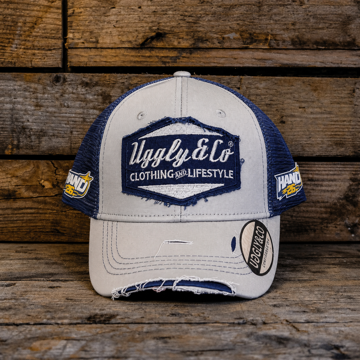Uggly & Co Off White & Navy Diamond Cap