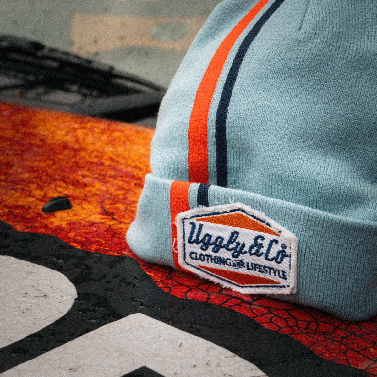 Retro Diamond Light Blue & Orange Beanie - Swagger & Jacks Ltd