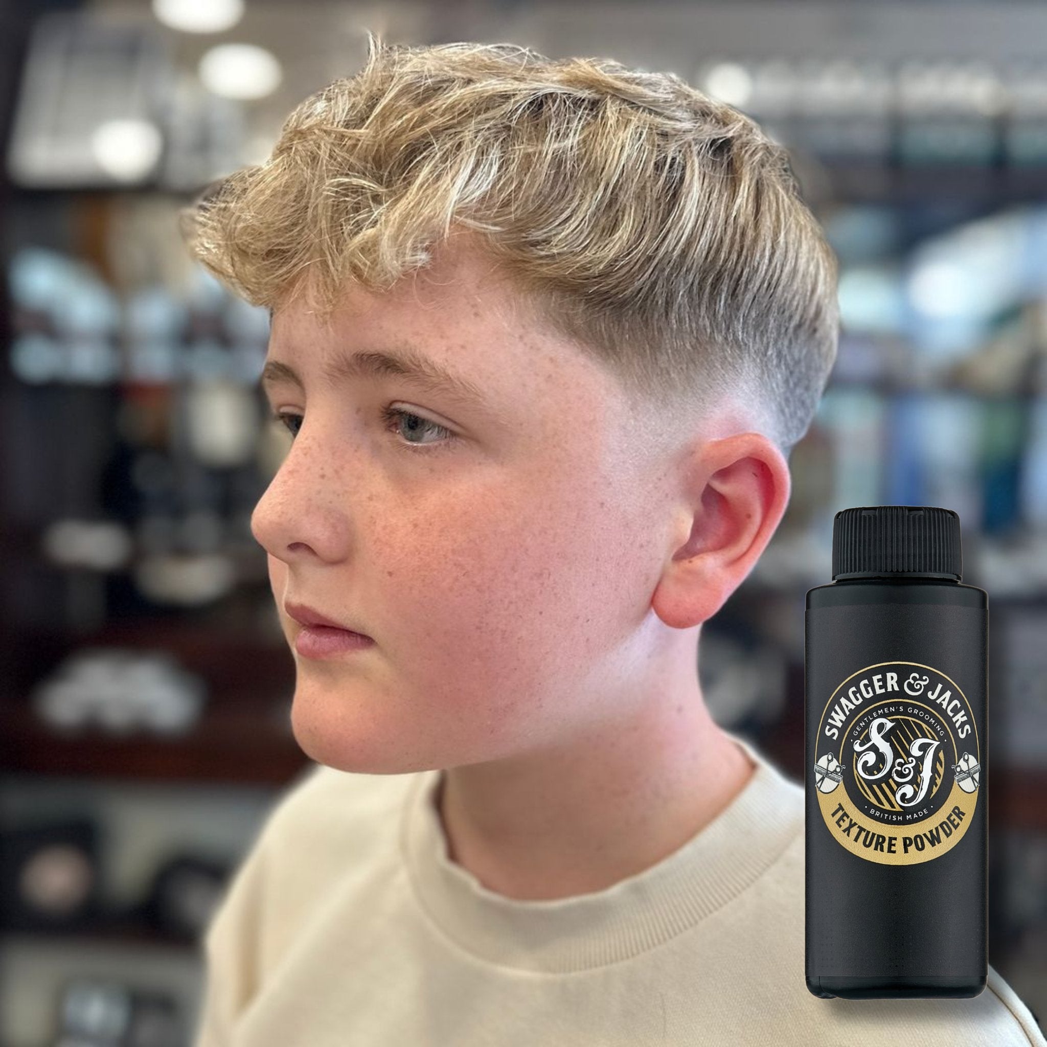 Man styling hair with Swagger & Jacks Texture Powder Duo – vegan matte finish volumising powder