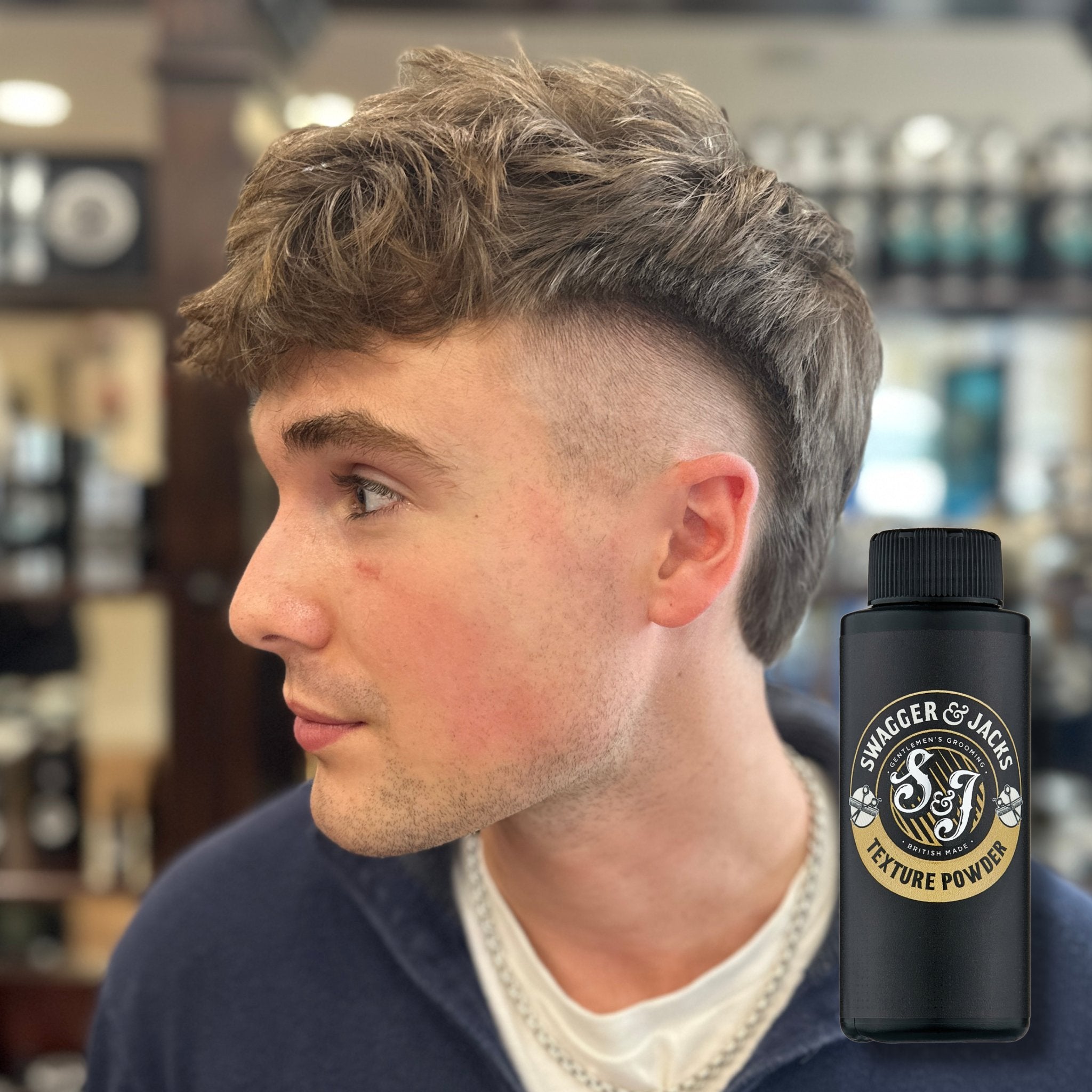 Man styling hair with Swagger & Jacks Texture Powder Duo – vegan matte finish volumising powder