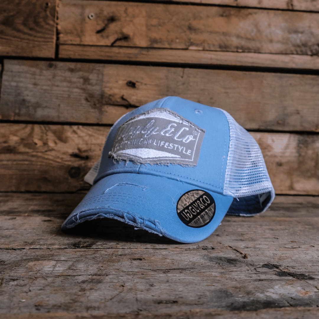 Uggly & Co Light Blue & Silver Diamond Trucker Hat - Swagger & Jacks Ltd