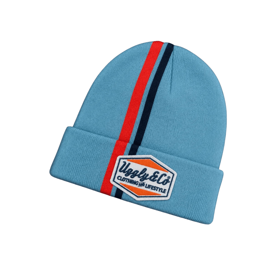 Uggly & Co Retro Diamond Light Blue & Orange Beanie - Swagger & Jacks Ltd