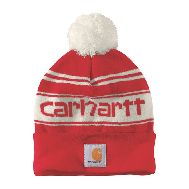 Carhartt Pom-Pom Logo Beanie Red Winter White - Swagger & Jacks Gentlemen's Grooming Ltd