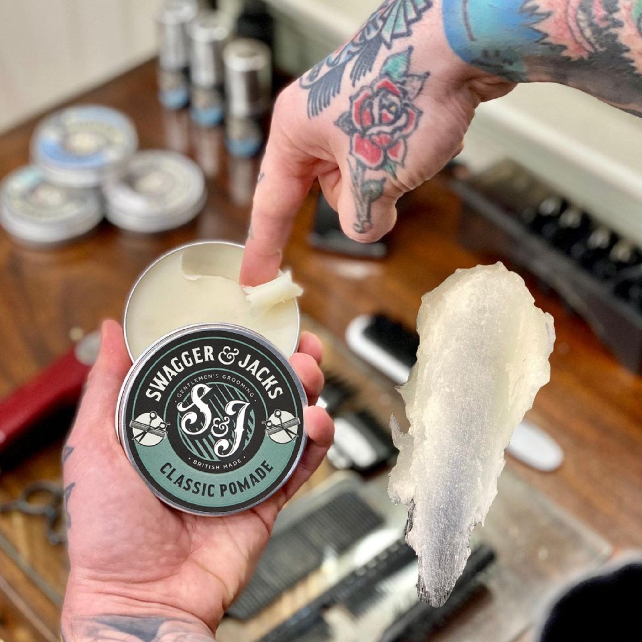 Swagger & Jacks Classic Pomade texture – traditional oil-based men’s styling product