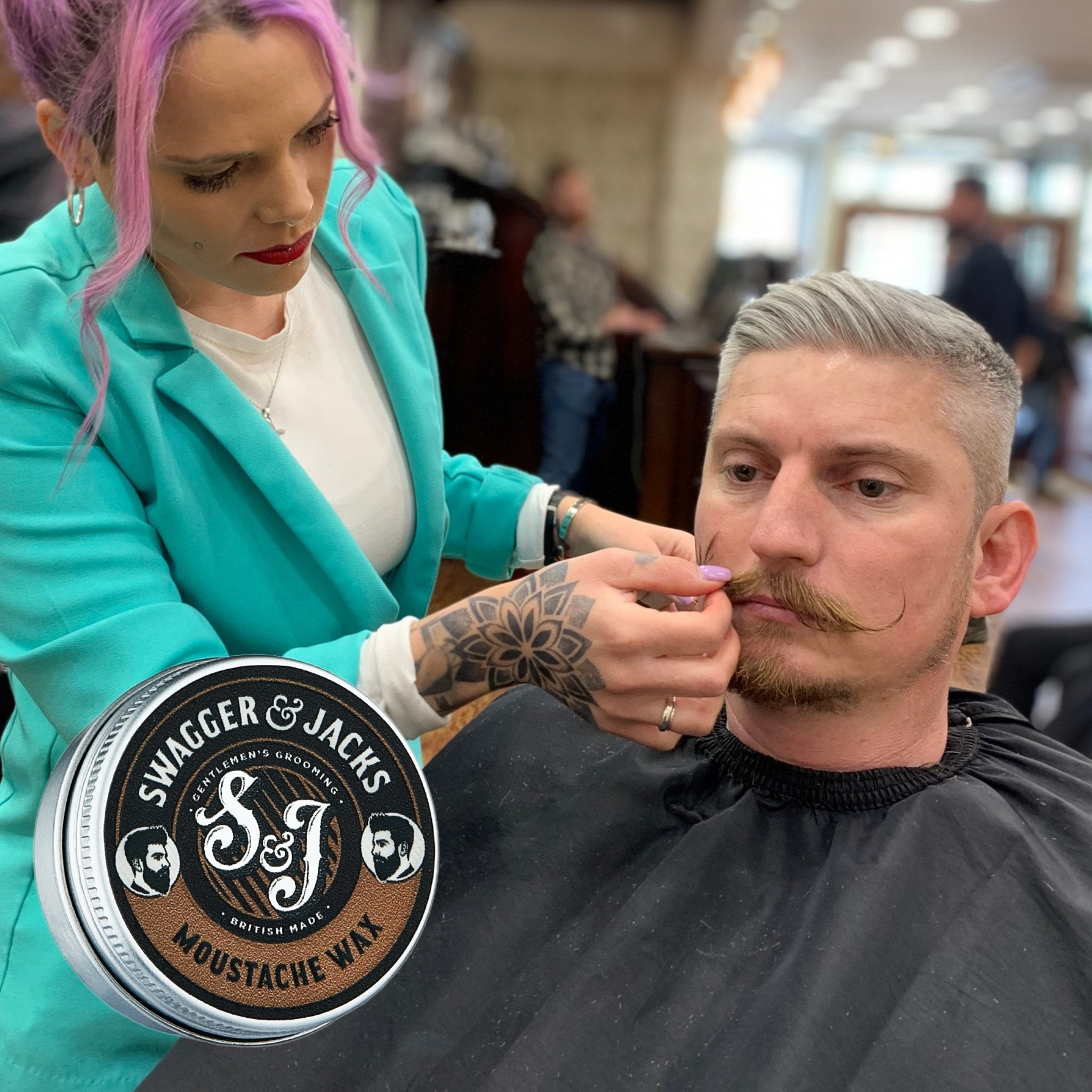 Sandalwood scented moustache wax duo for shaping and definition