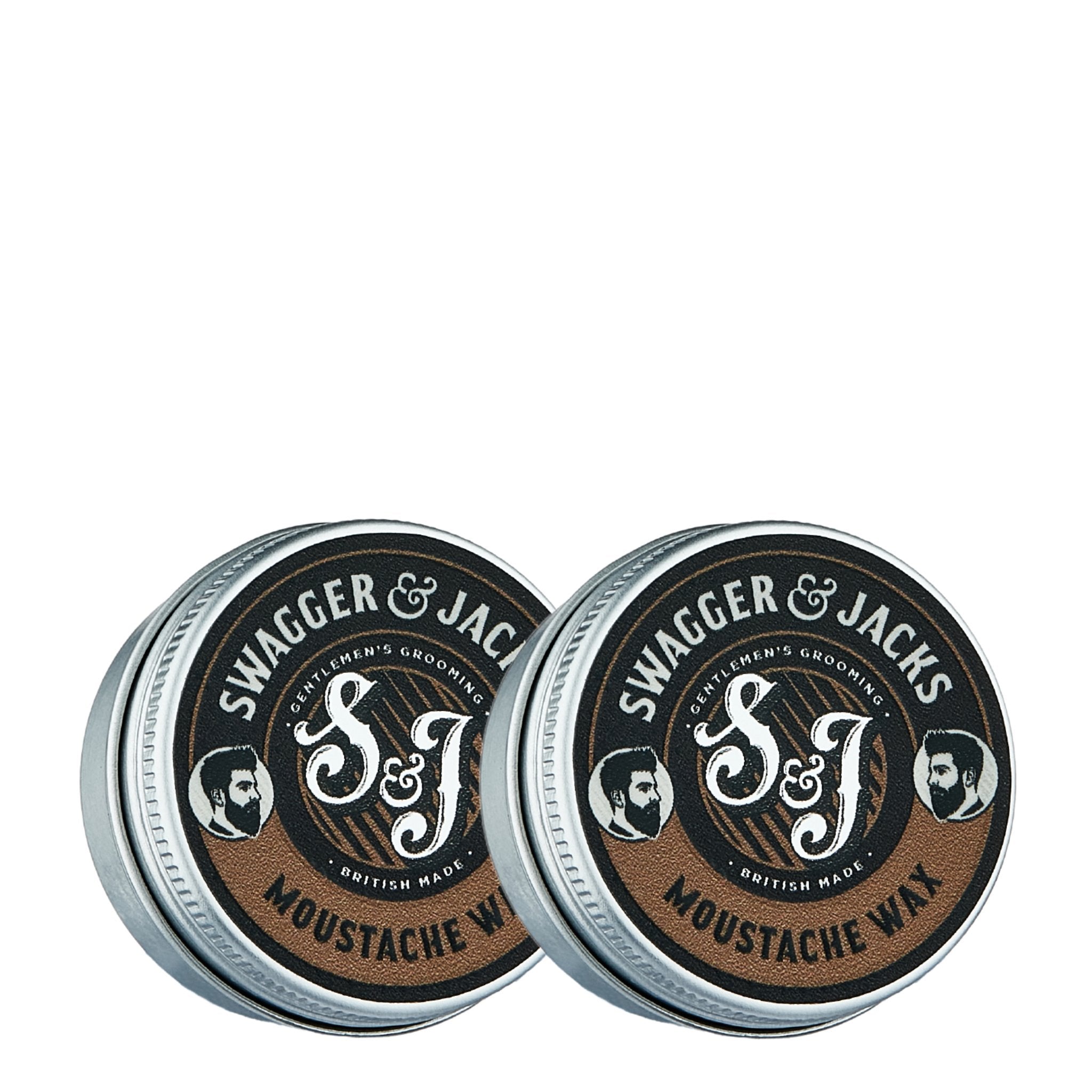 Swagger & Jacks Moustache Wax Duo in recyclable tins with strong-hold formula