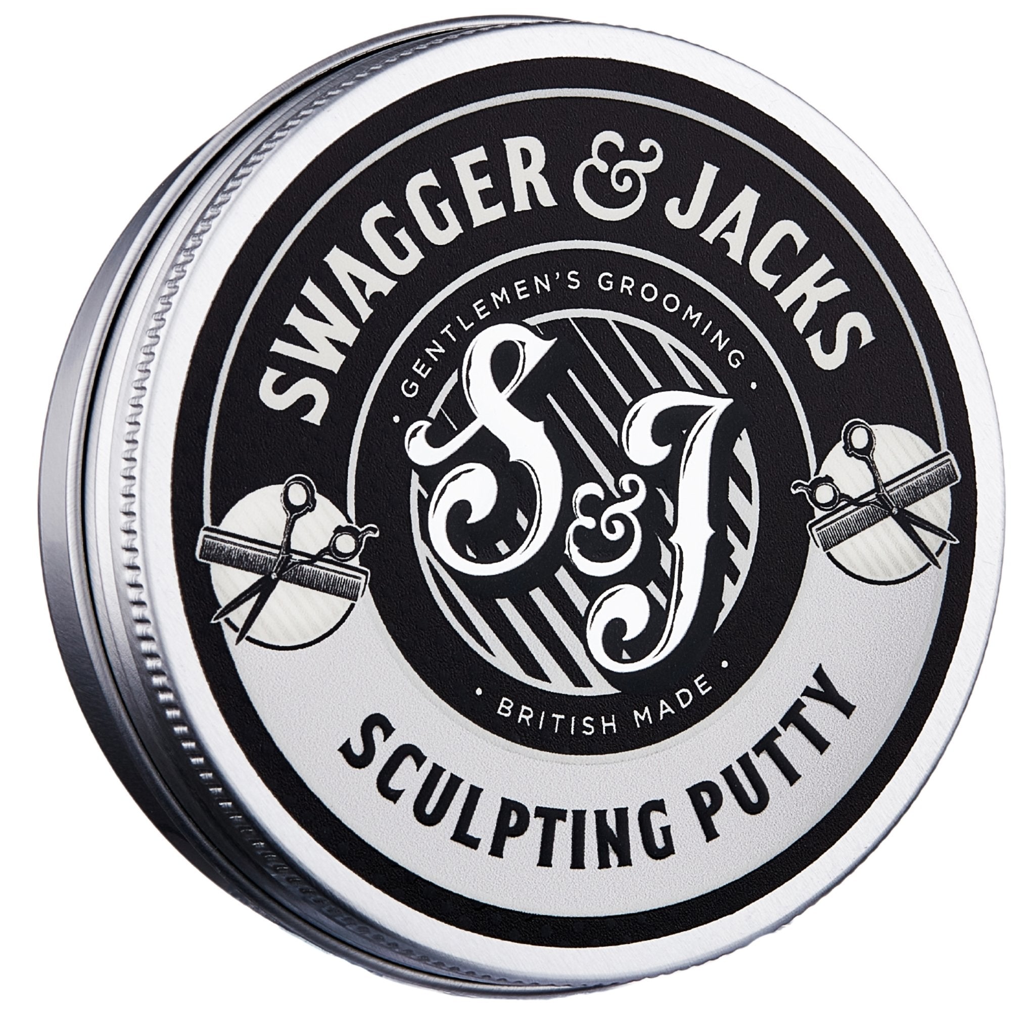 Matt finish hair styling putty packaged in premium Swagger & Jacks tin