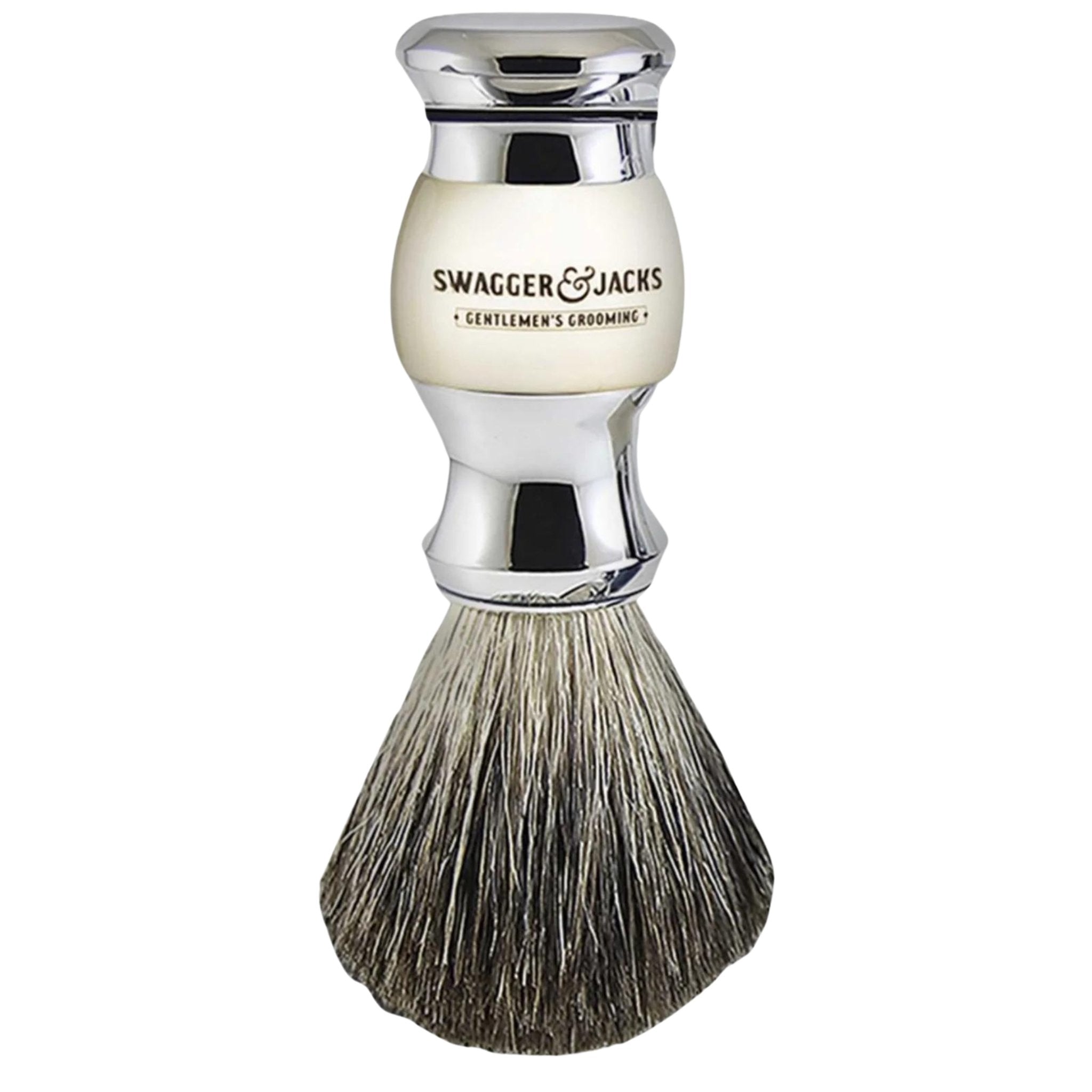 Premium badger bristle shaving brush with solid chrome and ivory handle