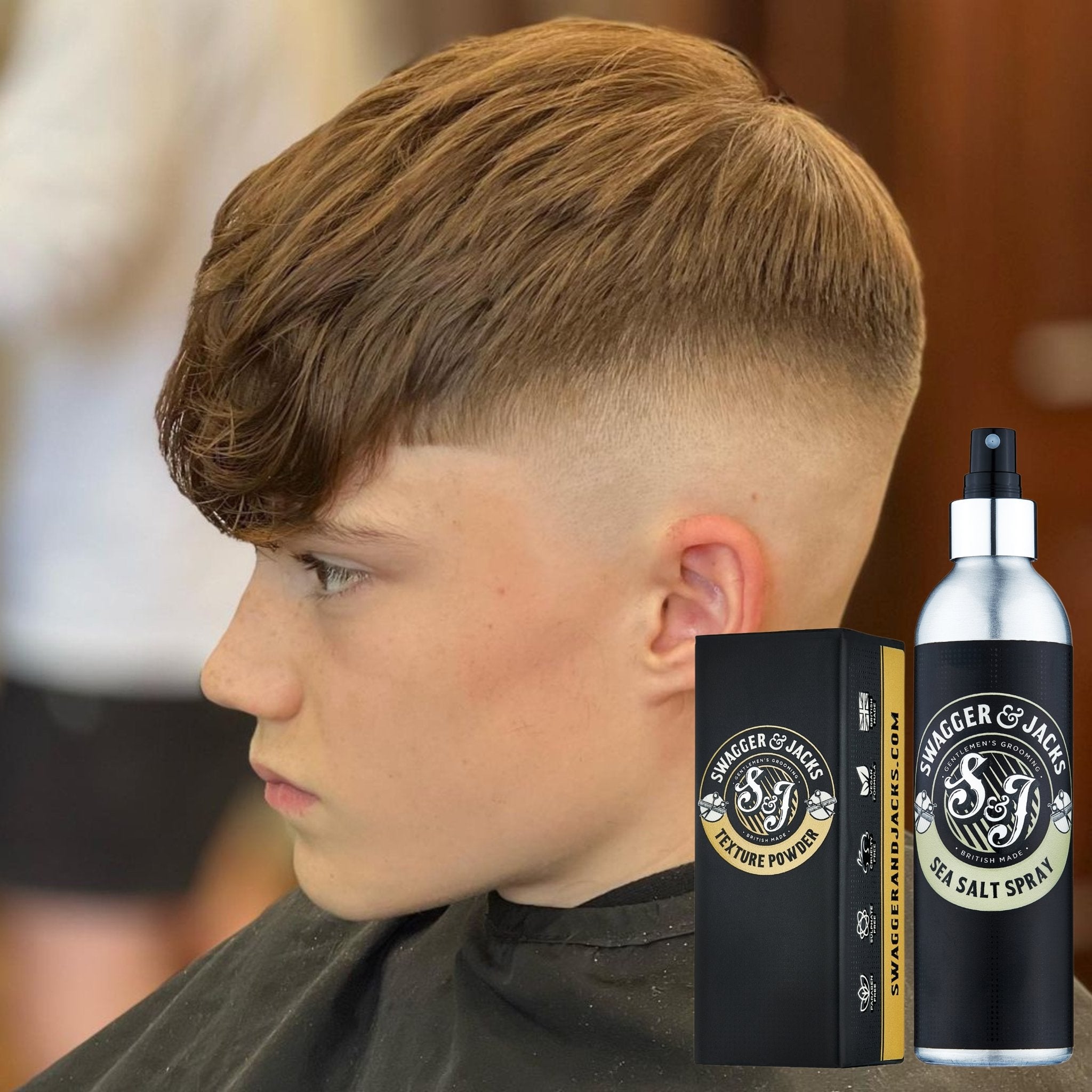 Men’s hairstyle using Swagger & Jacks Texture Set – natural volume, matte finish, and flexible hold