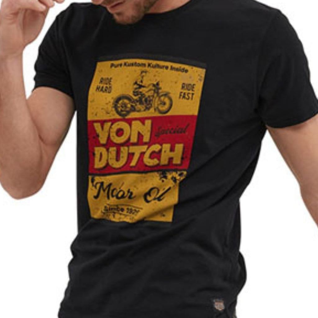 Von Dutch Men's Classic Grey Logo Black T-Shirt